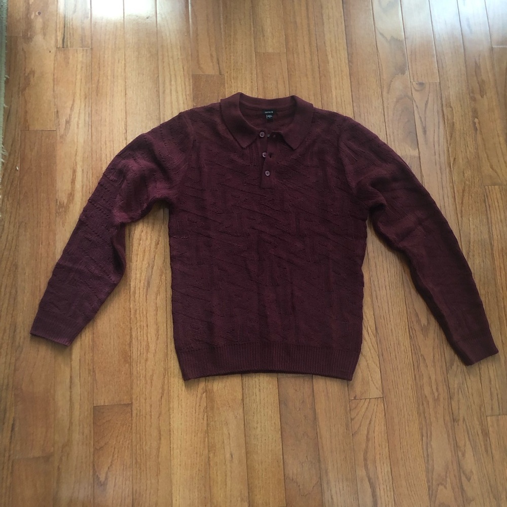 NWT Express Men's Burgundy Polo Quarter Button Up Sweater Size Small - Picture 2 of 13